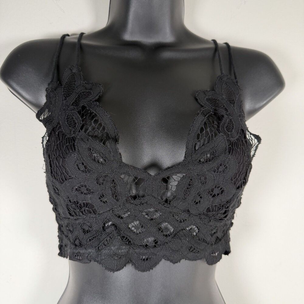 Free People FP One Adella Lace Elastic Black Bralette Women's XS Floral Festival